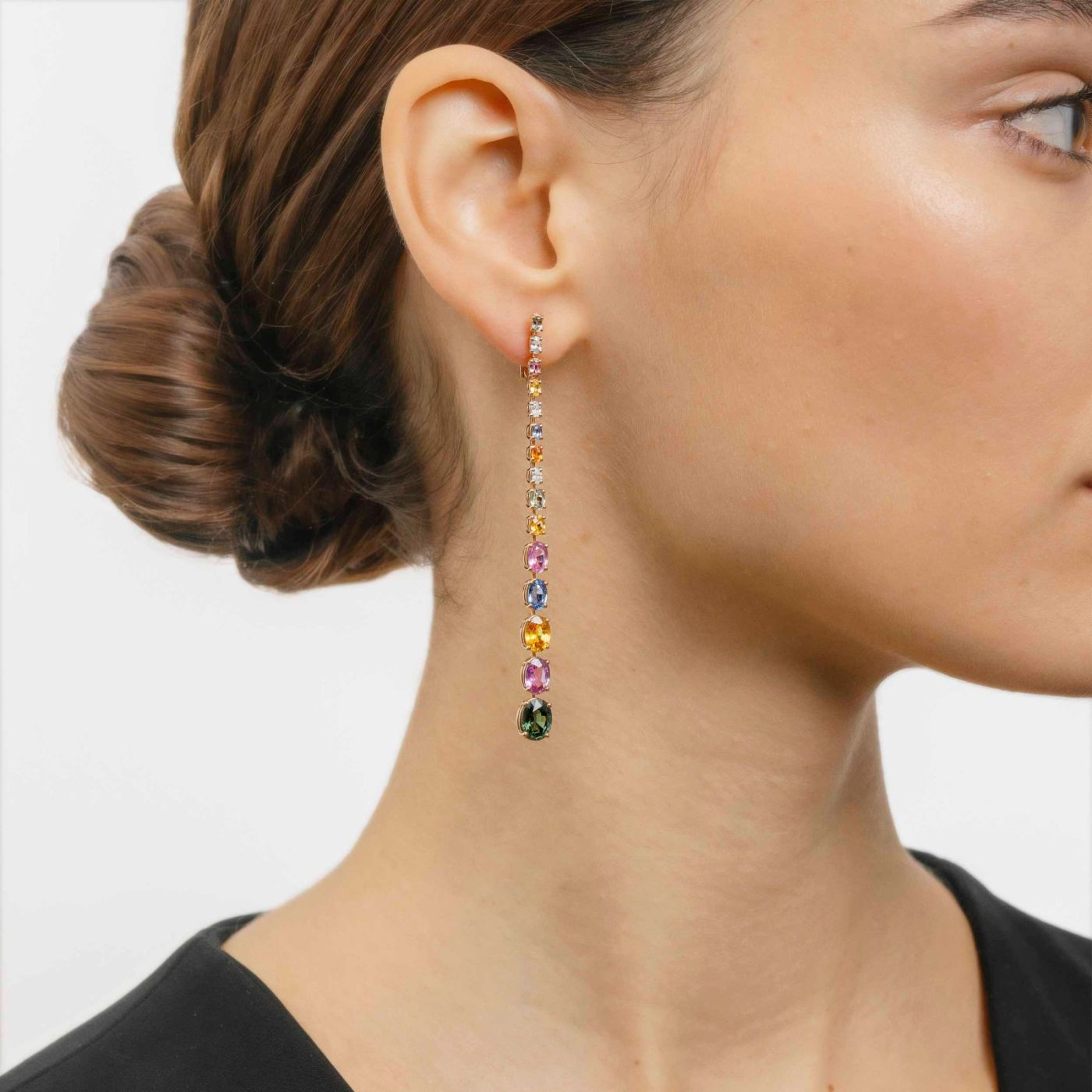 Pendientes de oro rosa con diamantes y zafiros multicolor colección RABAT  RAINBOW|Joyería RABAT|P129100045