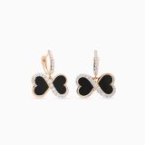 Infinity symbol earrings in rose gold with heart-cut onyx and diamonds