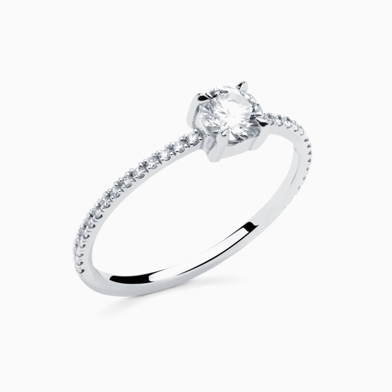 White gold with diamond in the center and arms with diamonds solitaire ring RABAT Poetic