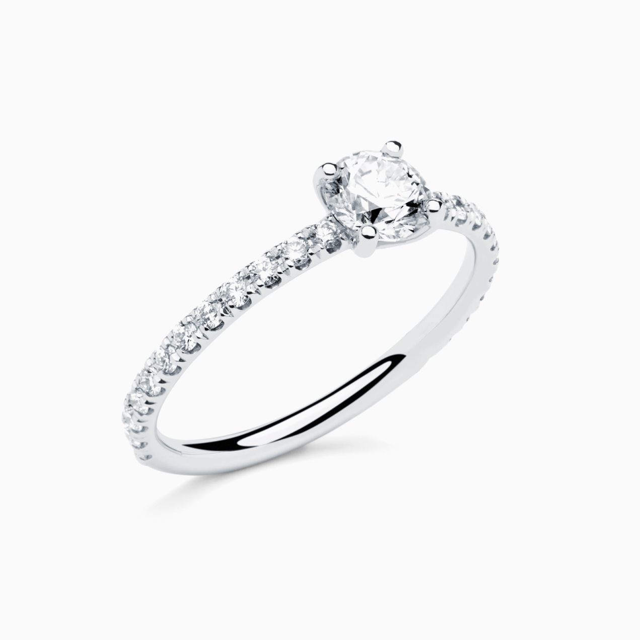 White gold engagement ring with central diamond