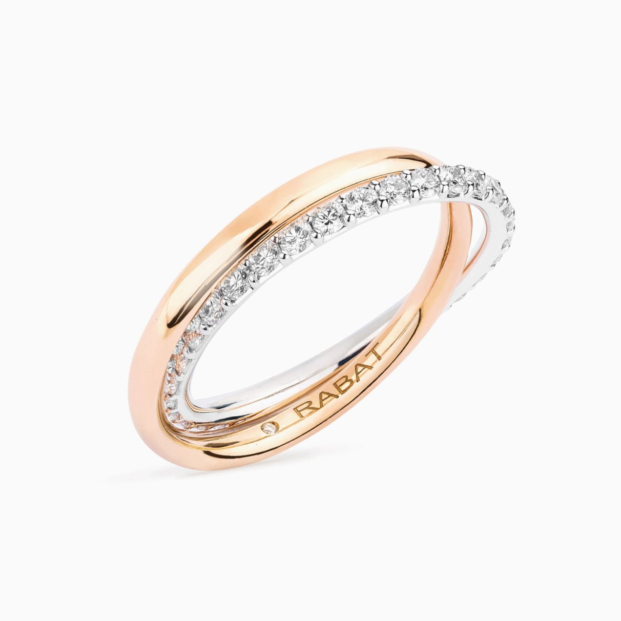 Double wedding band in rose gold and white gold with diamonds