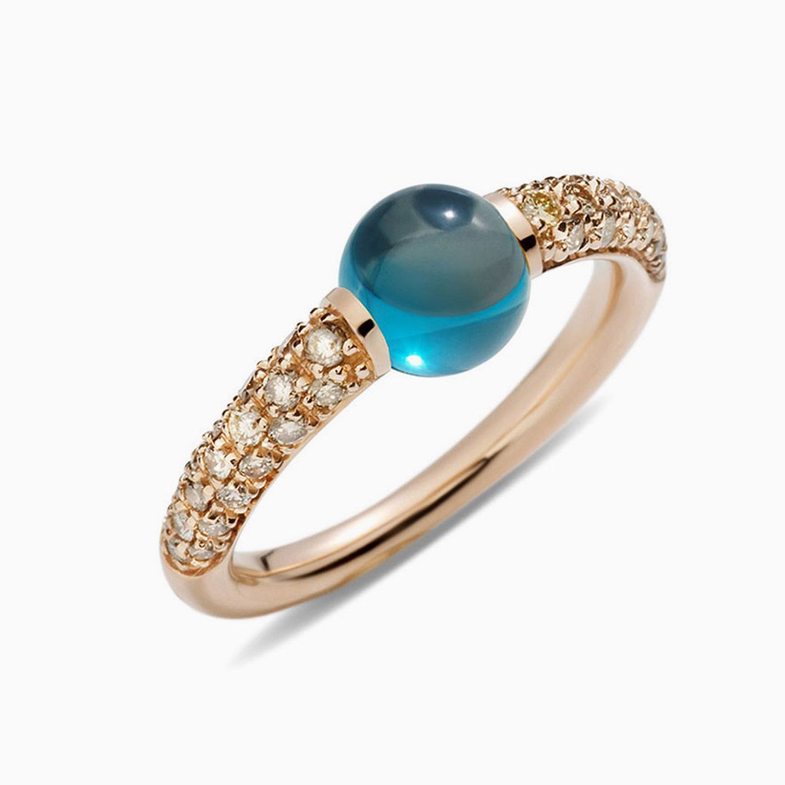 Pomellato Ring with Blue Topaze and Diamonds 