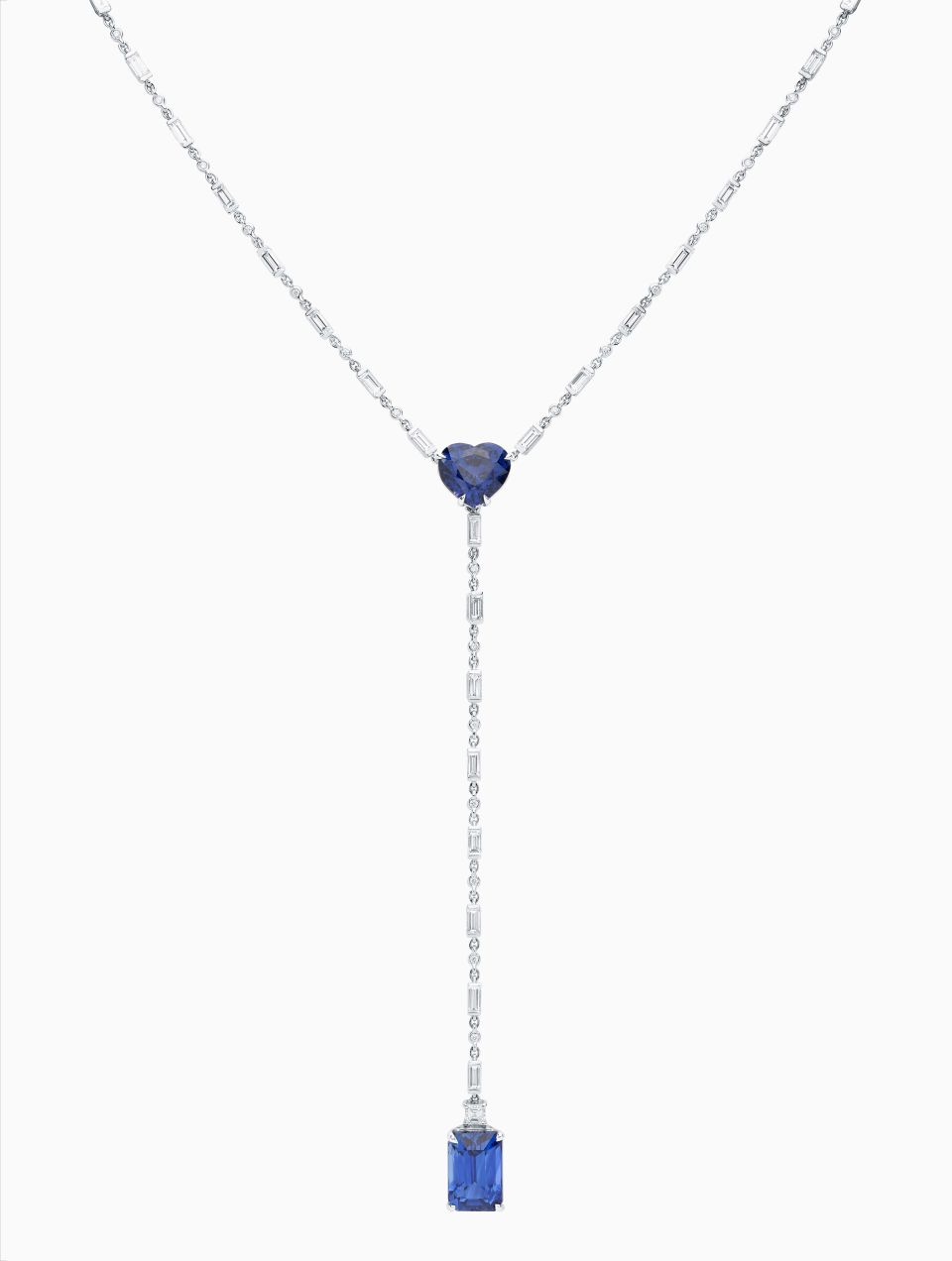 White gold necklace with blue sapphires