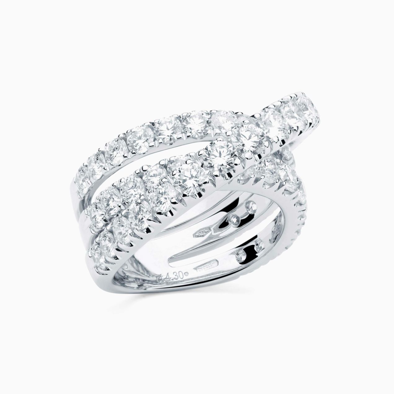 White gold ring with rows of diamonds