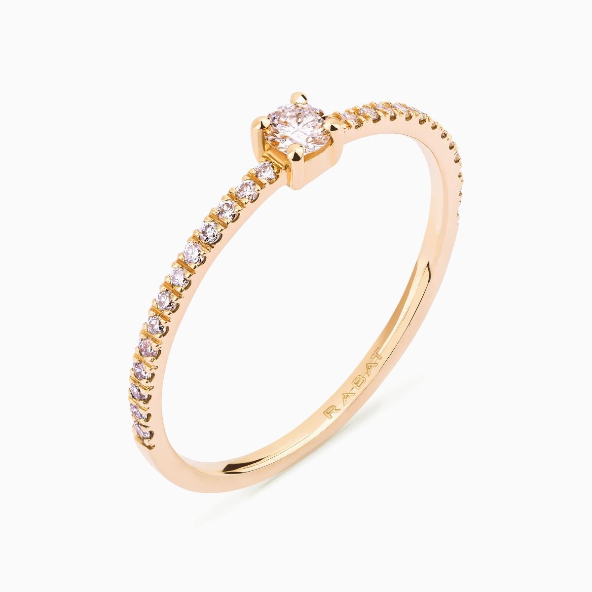 Poetic Thin solitaire engagement ring with diamonds pavé