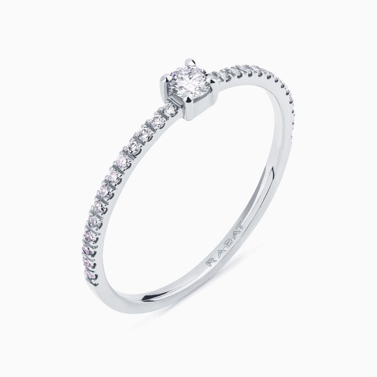 Poetic Thin solitaire engagement ring with diamonds pavé