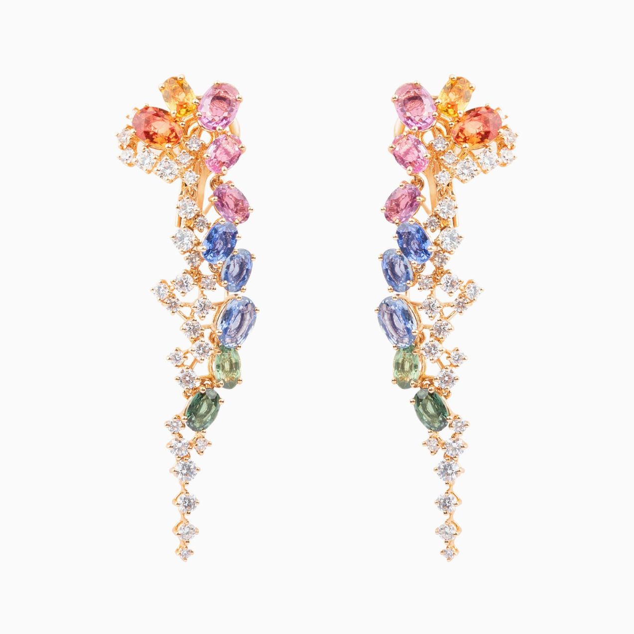 Rose gold ear cuff earrings with multicoloured sapphires and diamonds