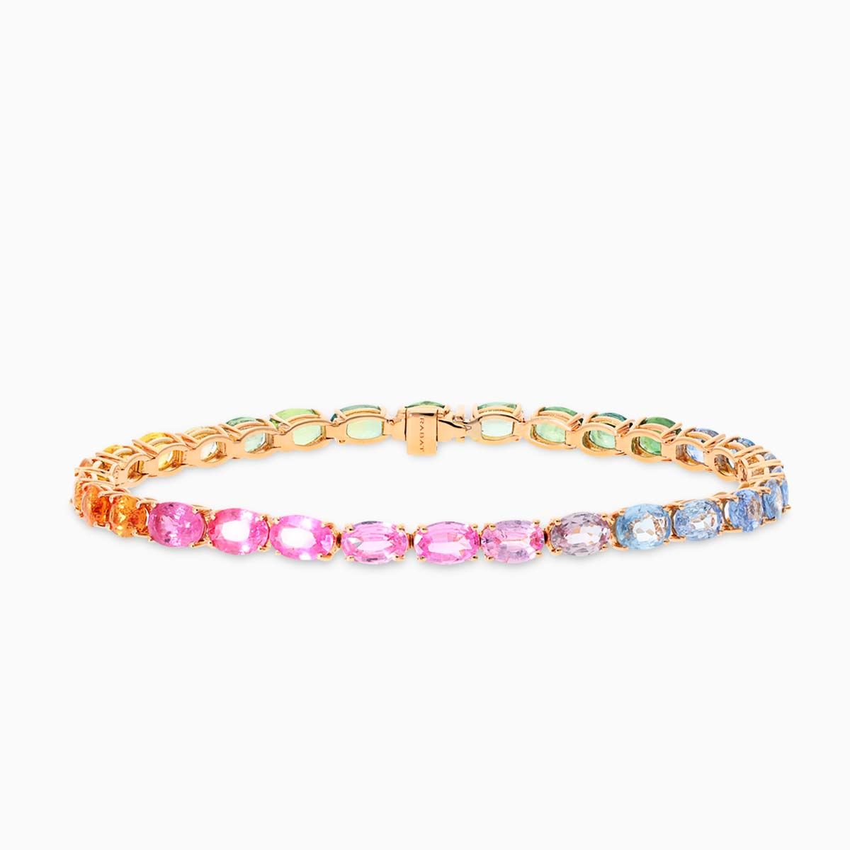Rose gold rivière bracelet with oval-cut multicoloured sapphires