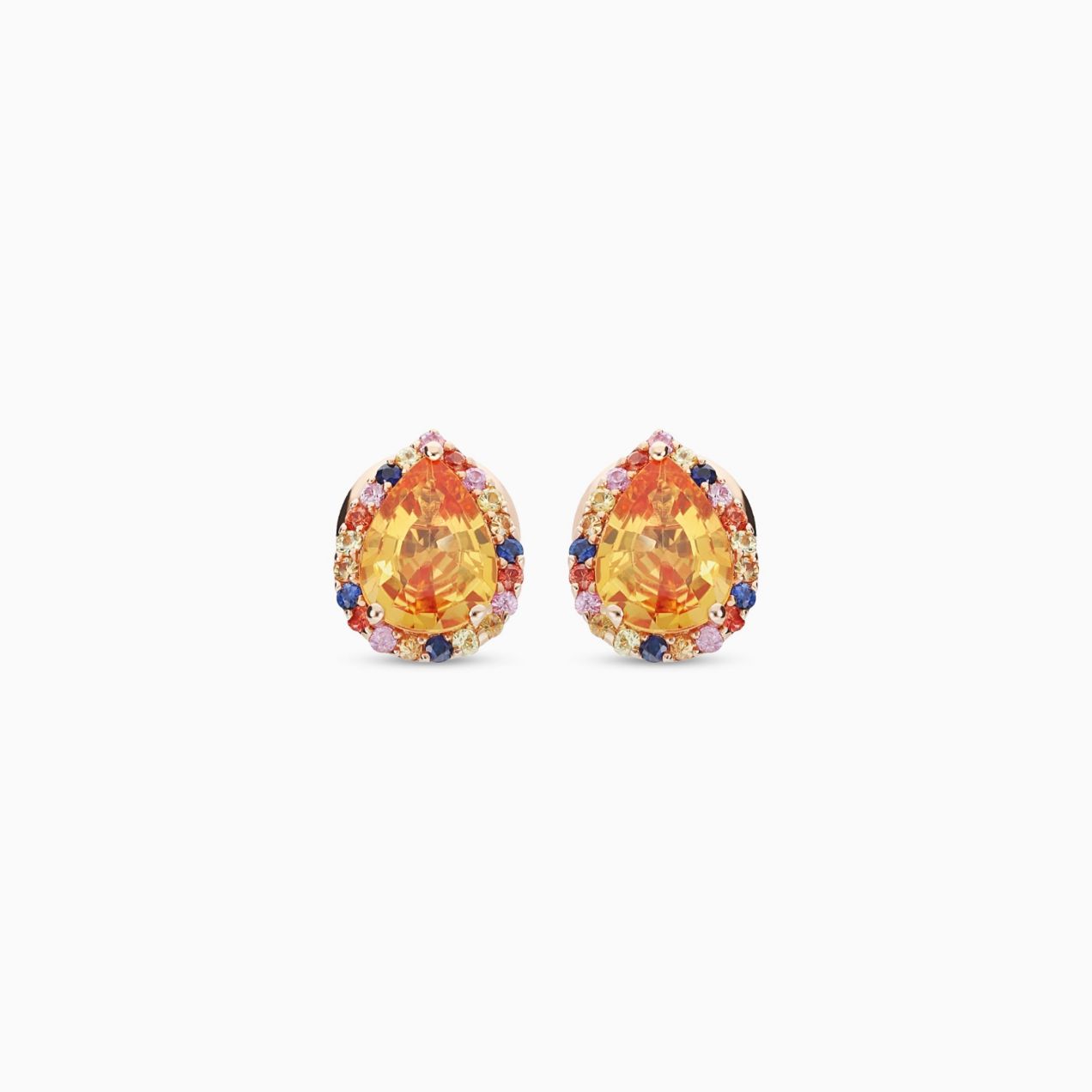 Rose gold earrings with yellow sapphires and multicoloured sapphires