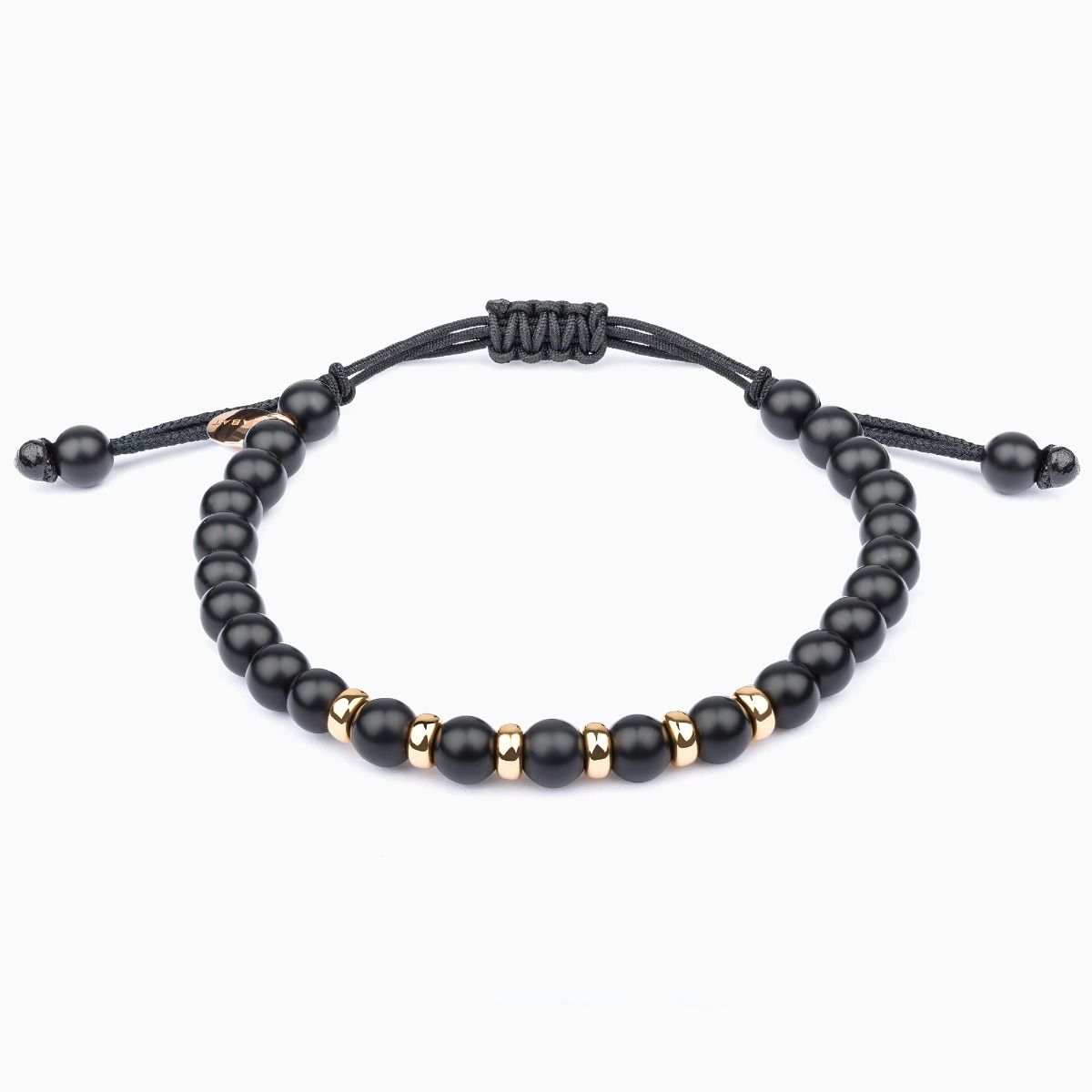 String bracelet with golden and onyx beads