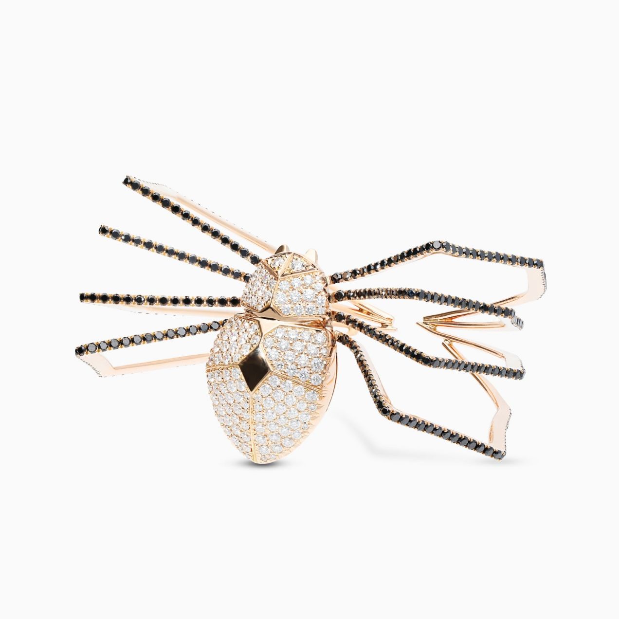 Rose gold and black rhodium plated gold spider bracelet with black and white diamonds