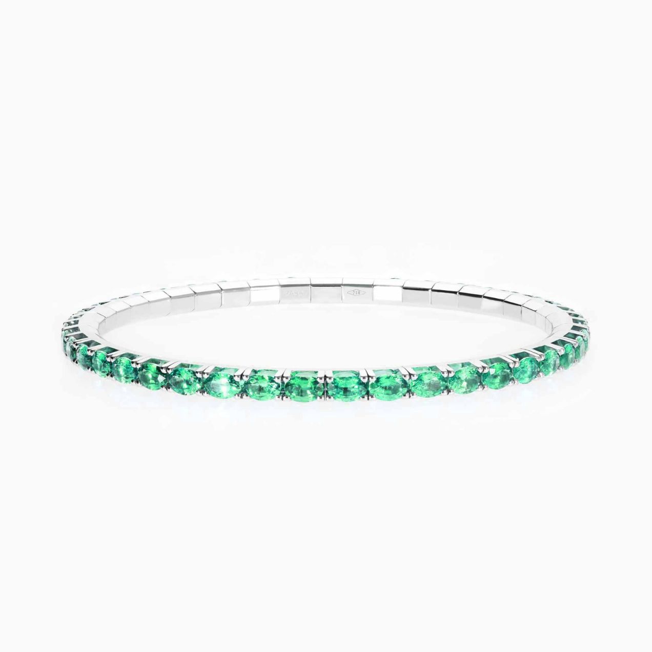 White gold riviere bracelet with oval cut tsavorites